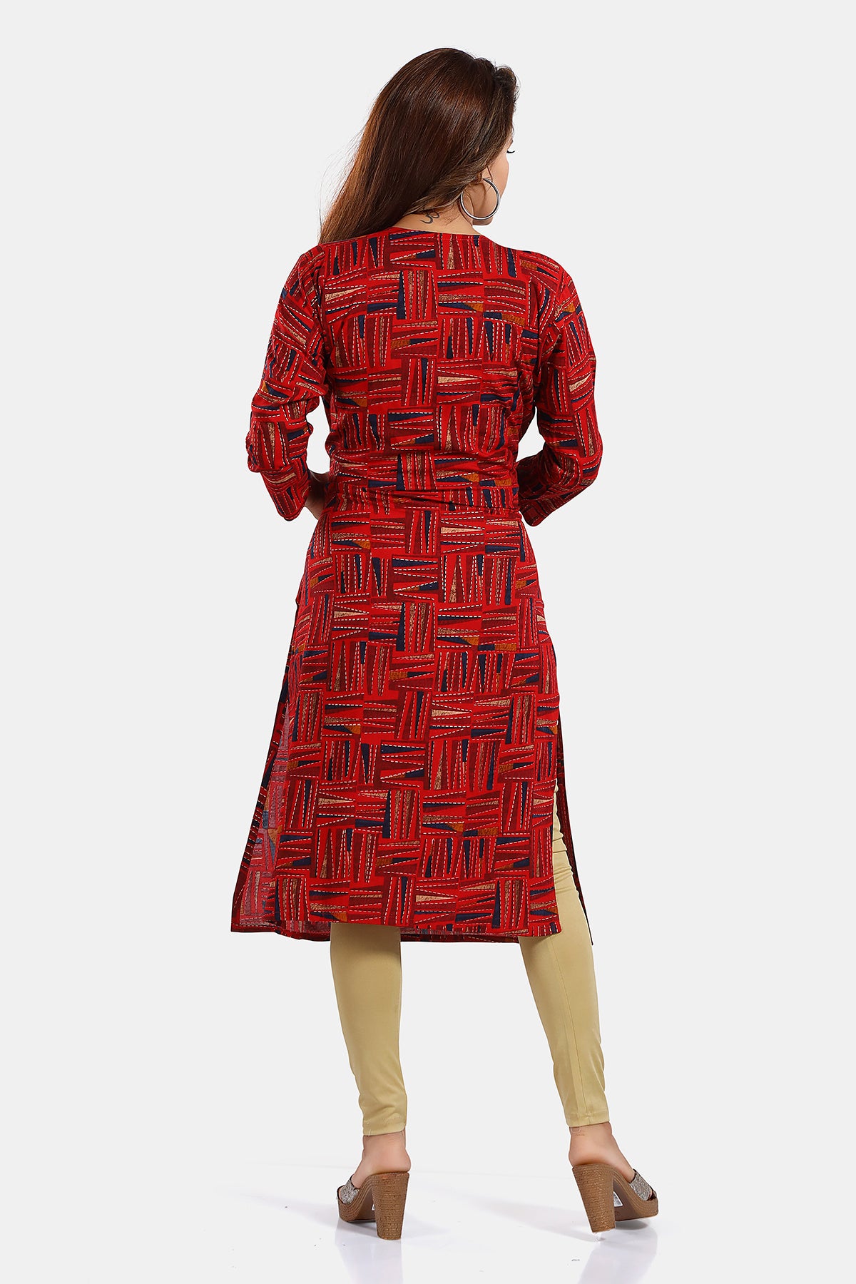 Maroon Abstract Print Rayon Feeding & Maternity Straight Kurti