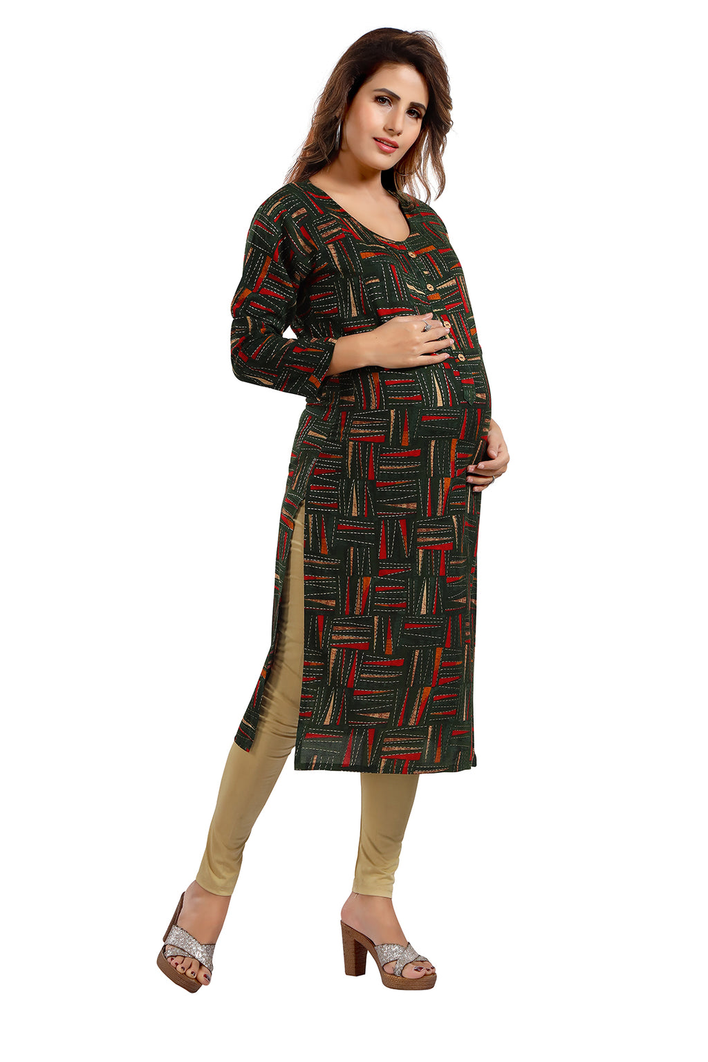 Abstract Print Rayon Maternity Straight Kurti for Women Side