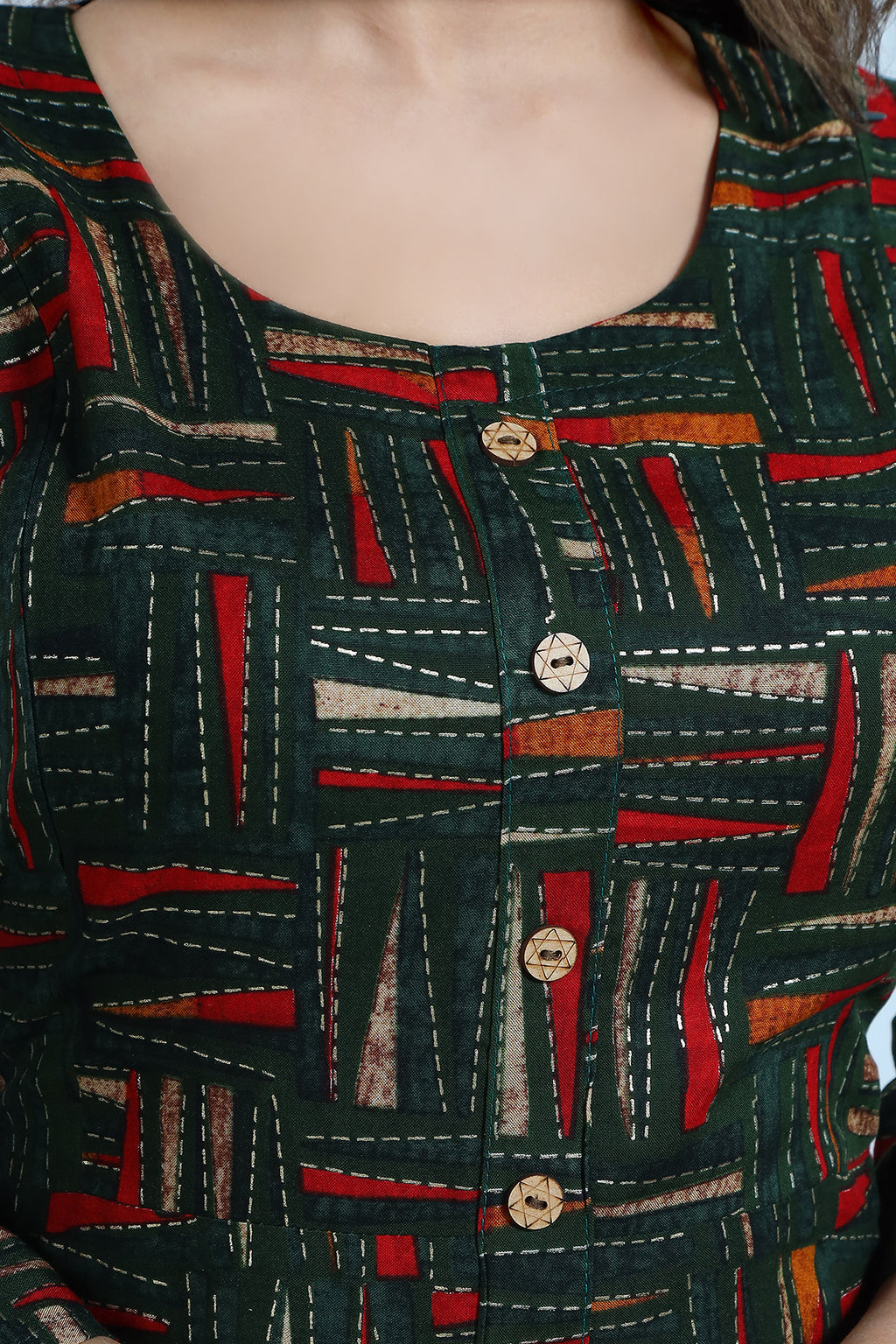 Abstract Print Rayon Maternity Straight Kurti for Women Neck