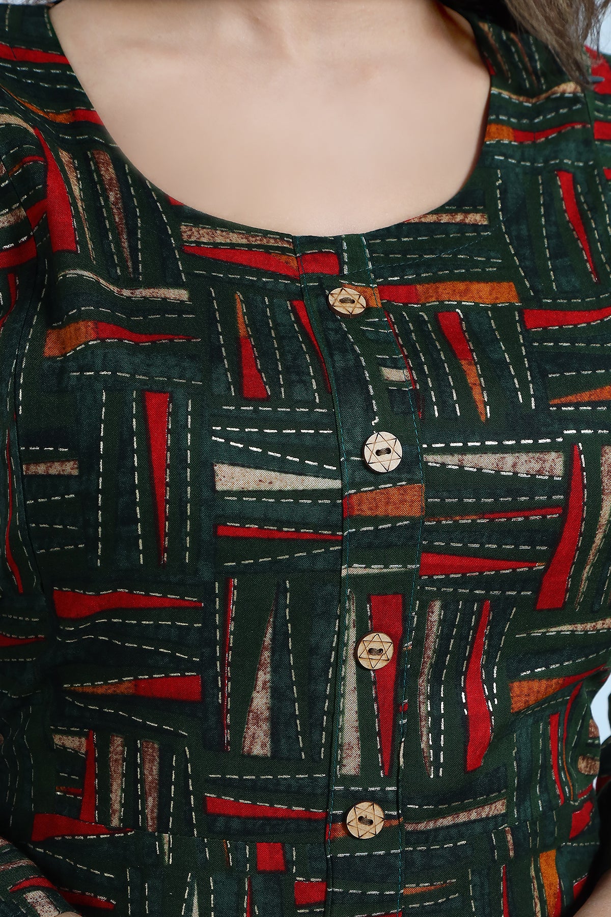 Abstract Print Rayon Maternity Straight Kurti for Women Neck