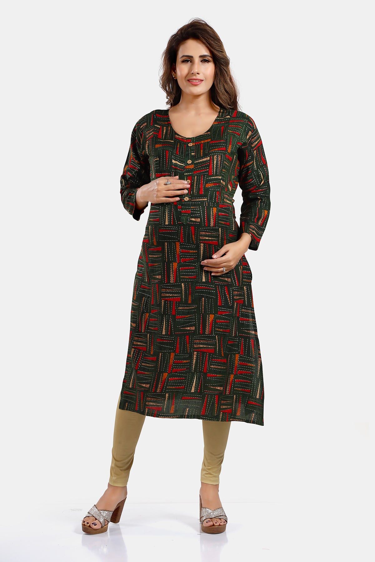 Abstract Print Rayon Maternity Straight Kurti for Women 