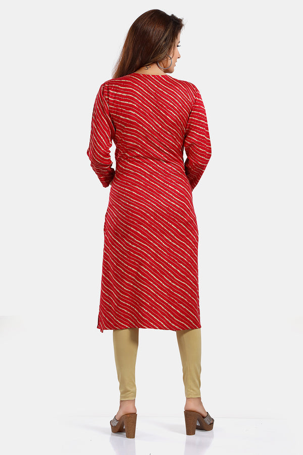 Pink Leheriya Print Rayon Feeding Kurti