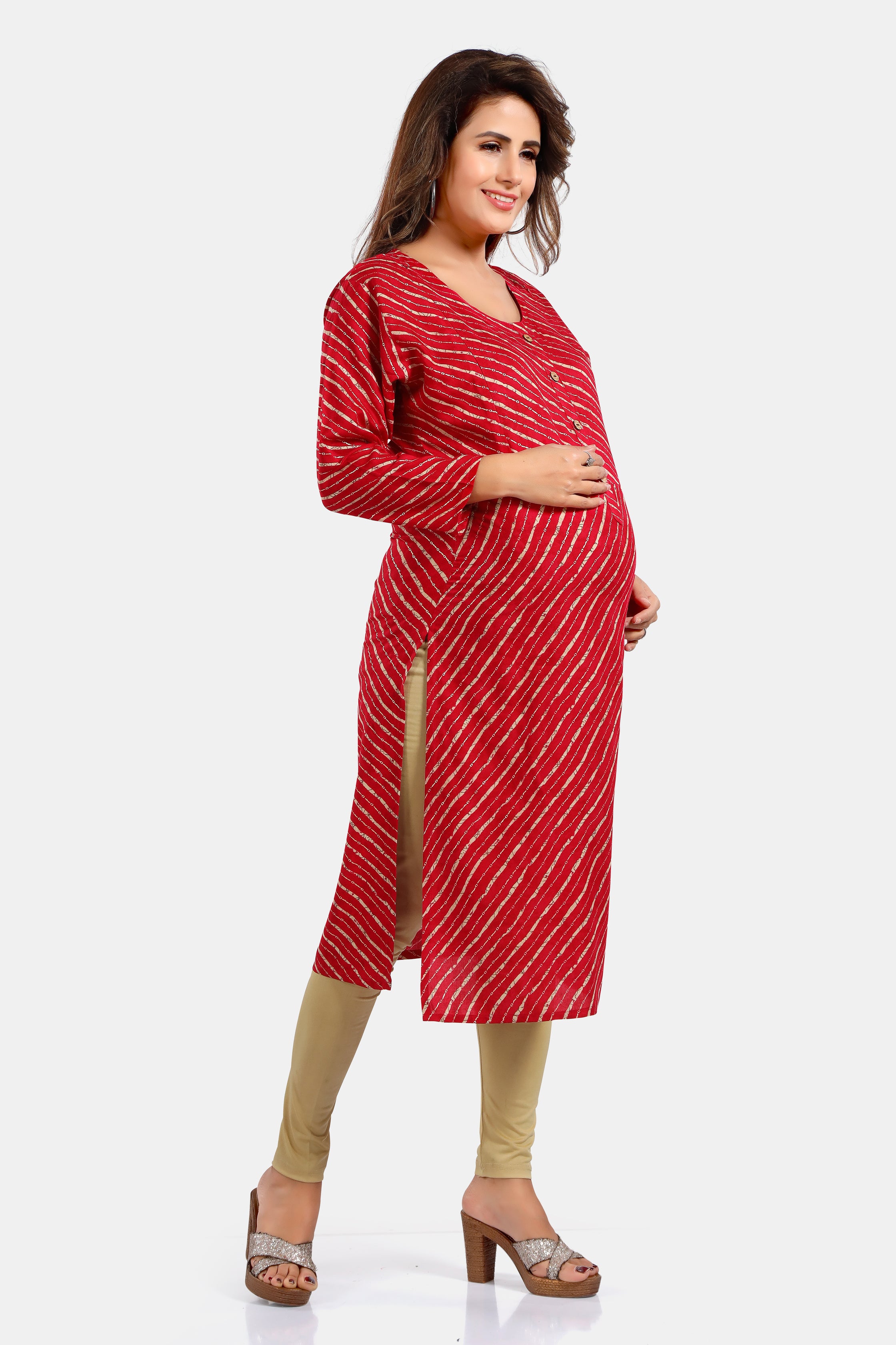 Pink Leheriya Print Rayon Feeding Kurti