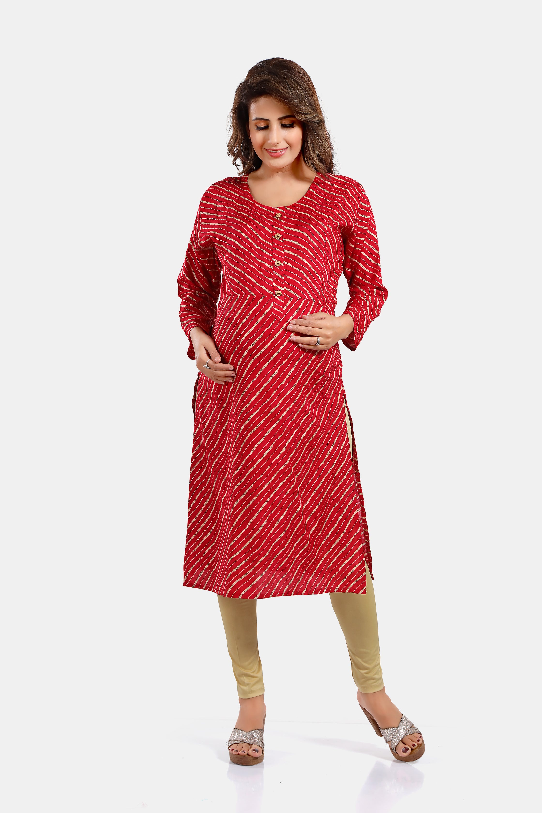 Pink Leheriya Print Rayon Feeding Kurti