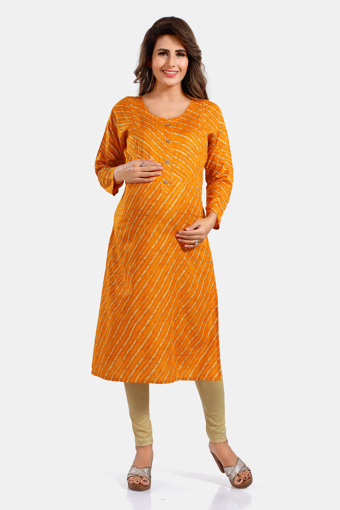 Mustard Leheriya Rayon Maternity Feeding Kurti