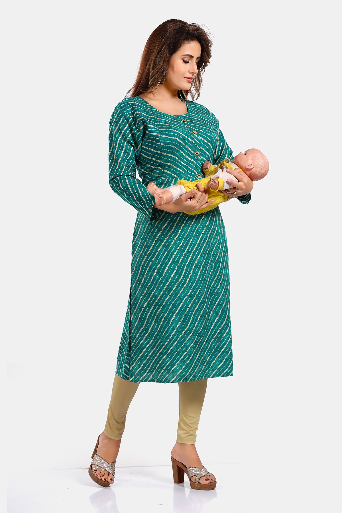 Teal Rayon Feeding/Maternity Daily Wear Kurti