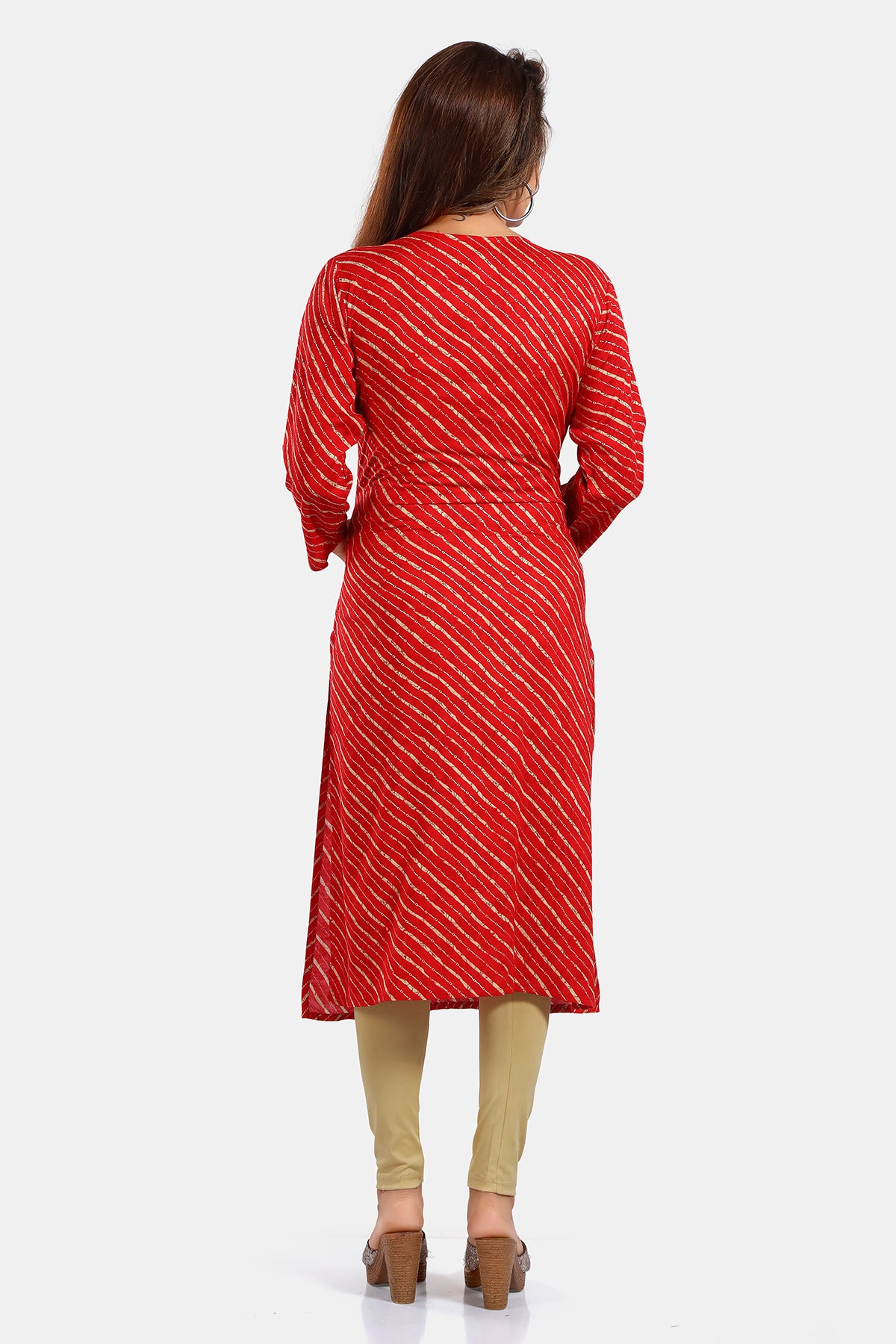 Red Leheriya Print Rayon Feeding & Maternity Straight Kurti for Women