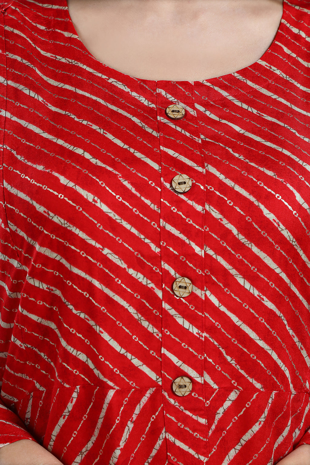 Red Leheriya Print Rayon Feeding & Maternity Straight Kurti for Women