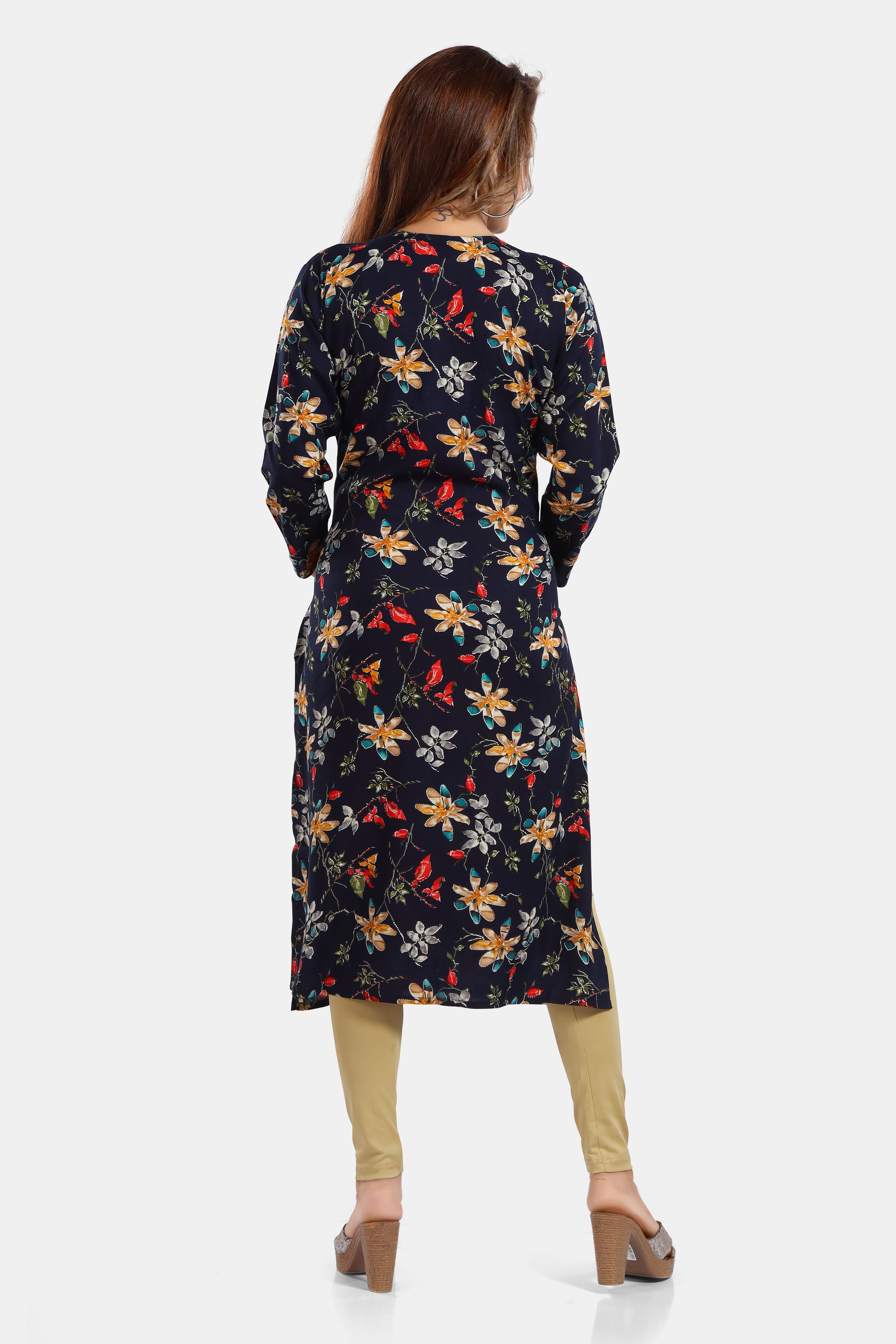 Floral Print Rayon Feeding/Maternity Straight Kurti For Women