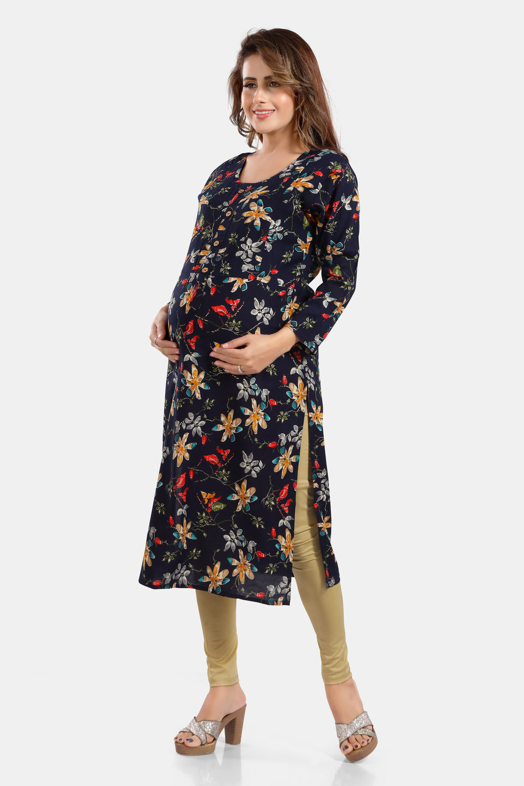 Floral Print Rayon Feeding/Maternity Straight Kurti For Women