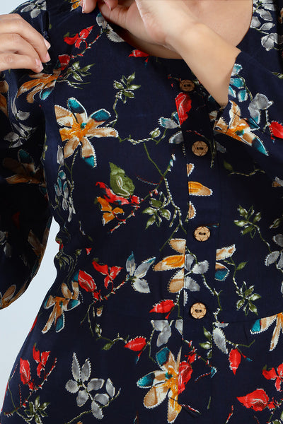 Floral Print Rayon Feeding/Maternity Straight Kurti For Women