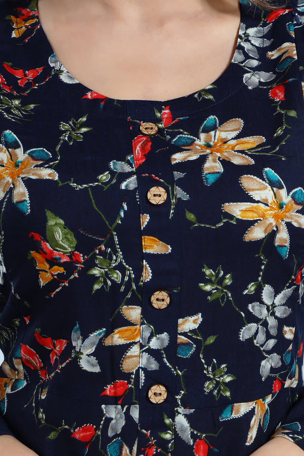 Floral Print Rayon Feeding/Maternity Straight Kurti For Women