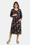 Floral Print Rayon Feeding/Maternity Straight Kurti For Women