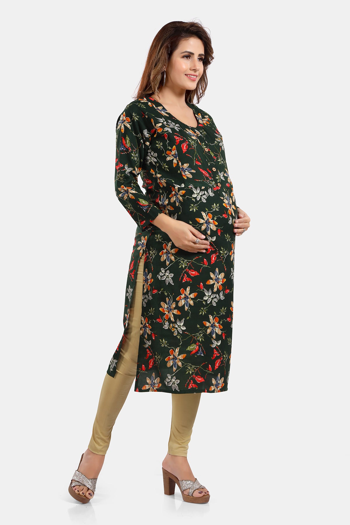 Floral Print Rayon Feeding/Maternity Straight Kurti For Women