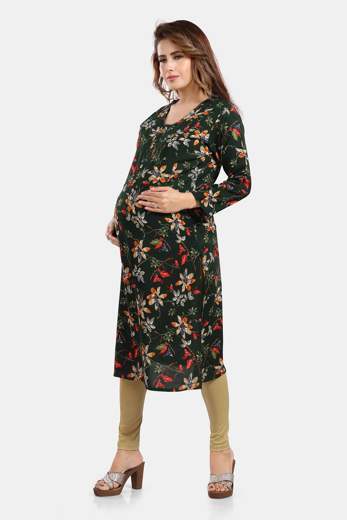 Floral Print Rayon Feeding/Maternity Straight Kurti For Women