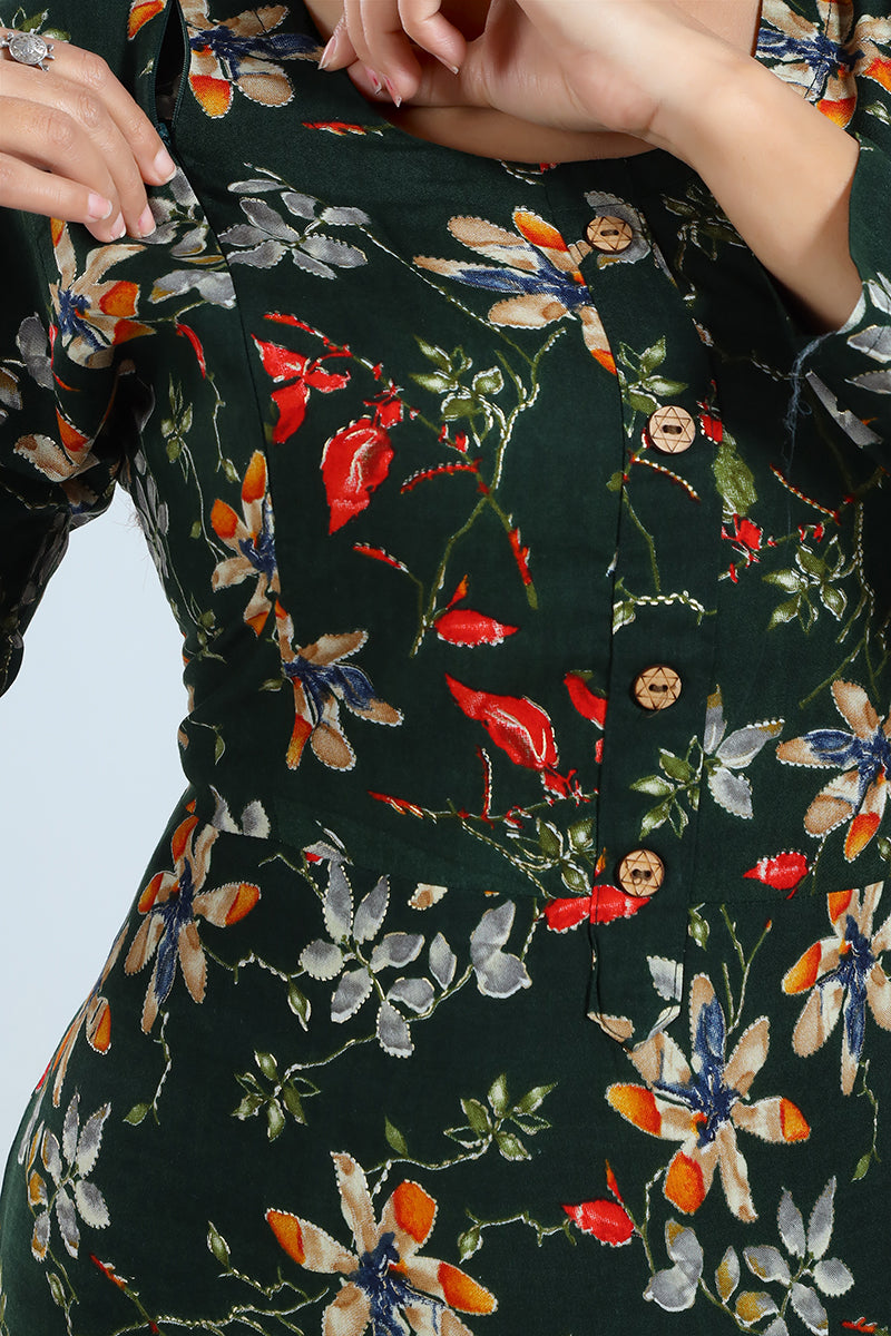 Floral Print Rayon Feeding/Maternity Straight Kurti For Women