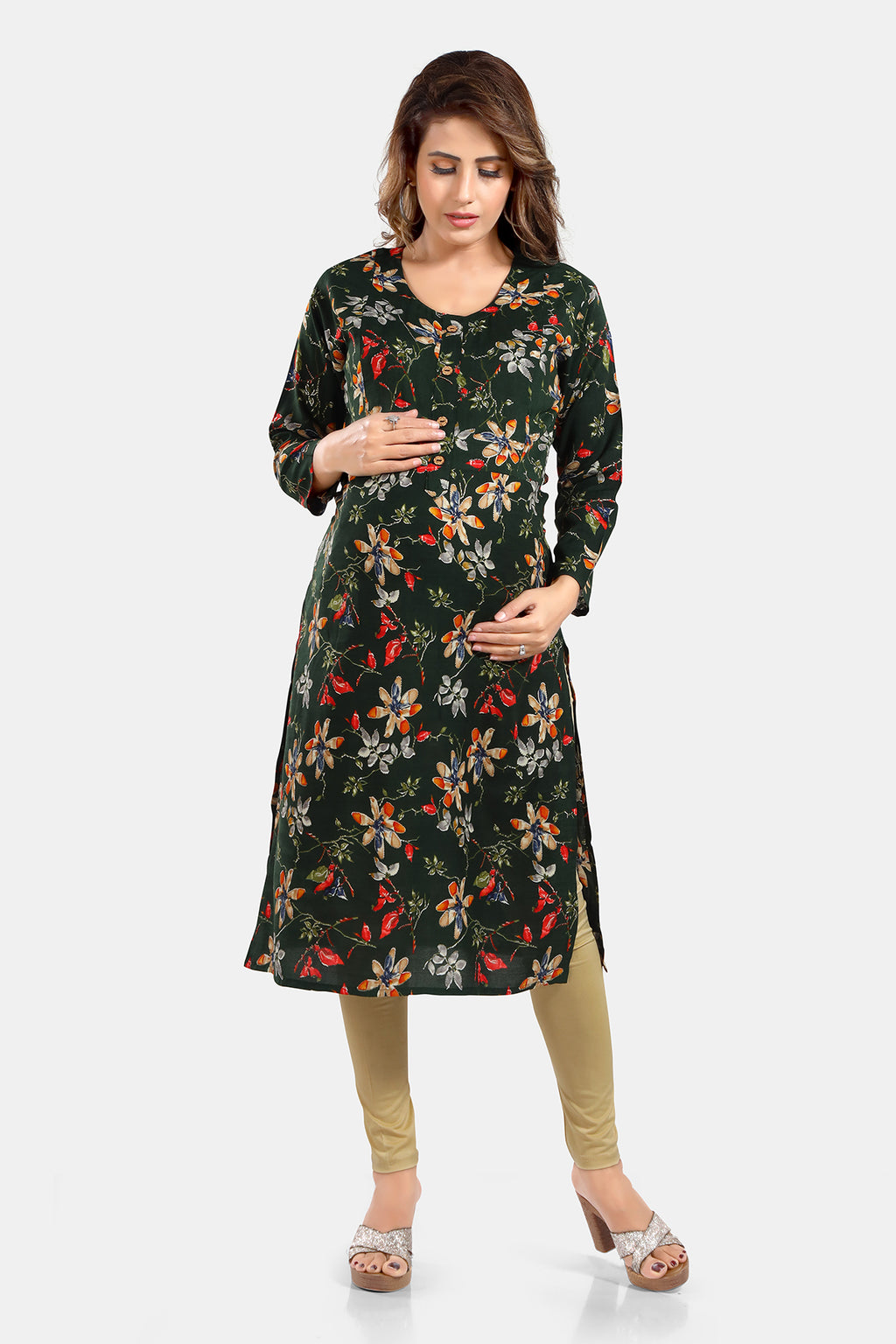 Floral Print Rayon Feeding/Maternity Straight Kurti For Women