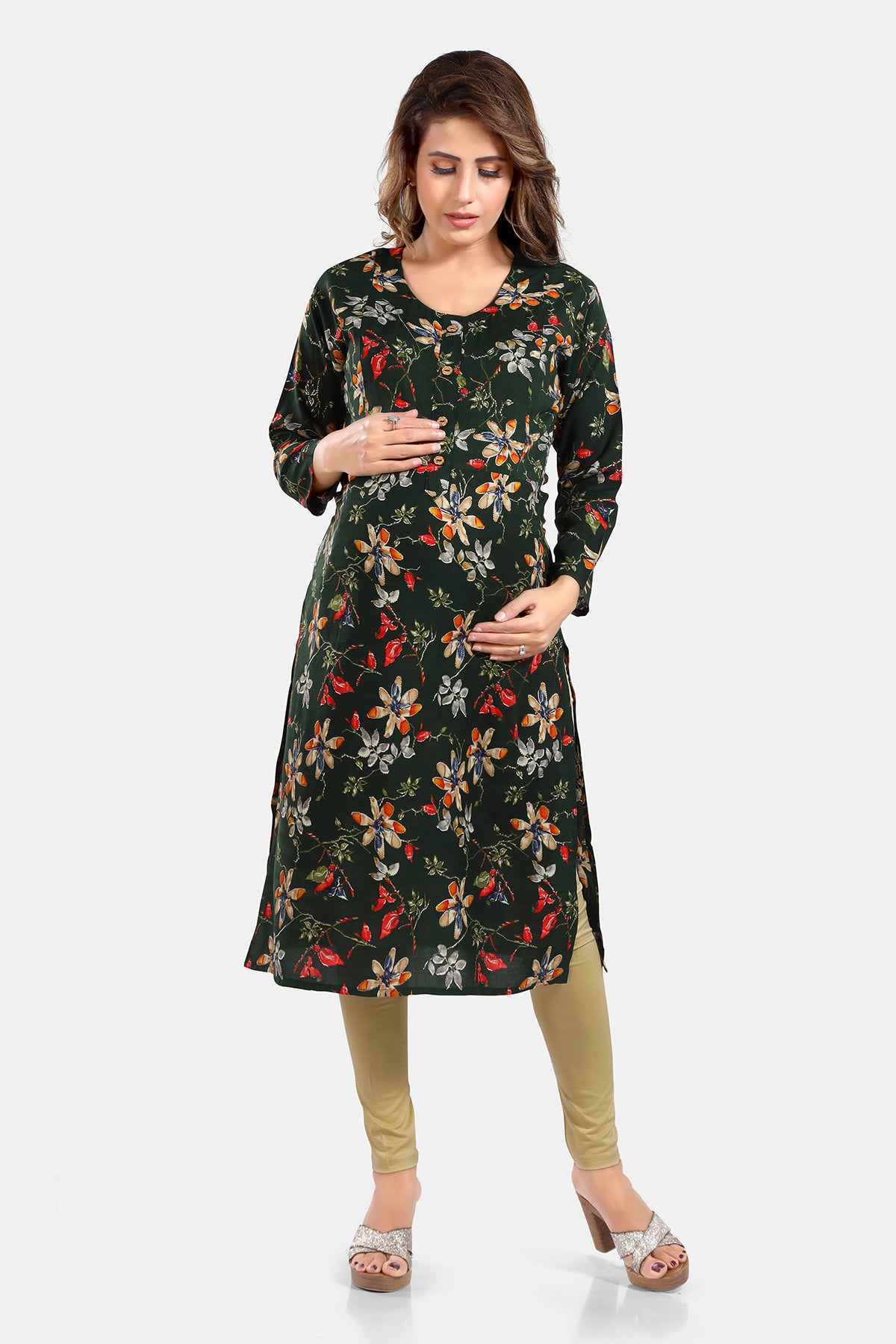 Floral Print Rayon Feeding/Maternity Straight Kurti For Women
