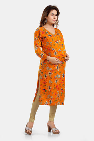 Floral Print Rayon Feeding/Maternity Straight Kurti For Women