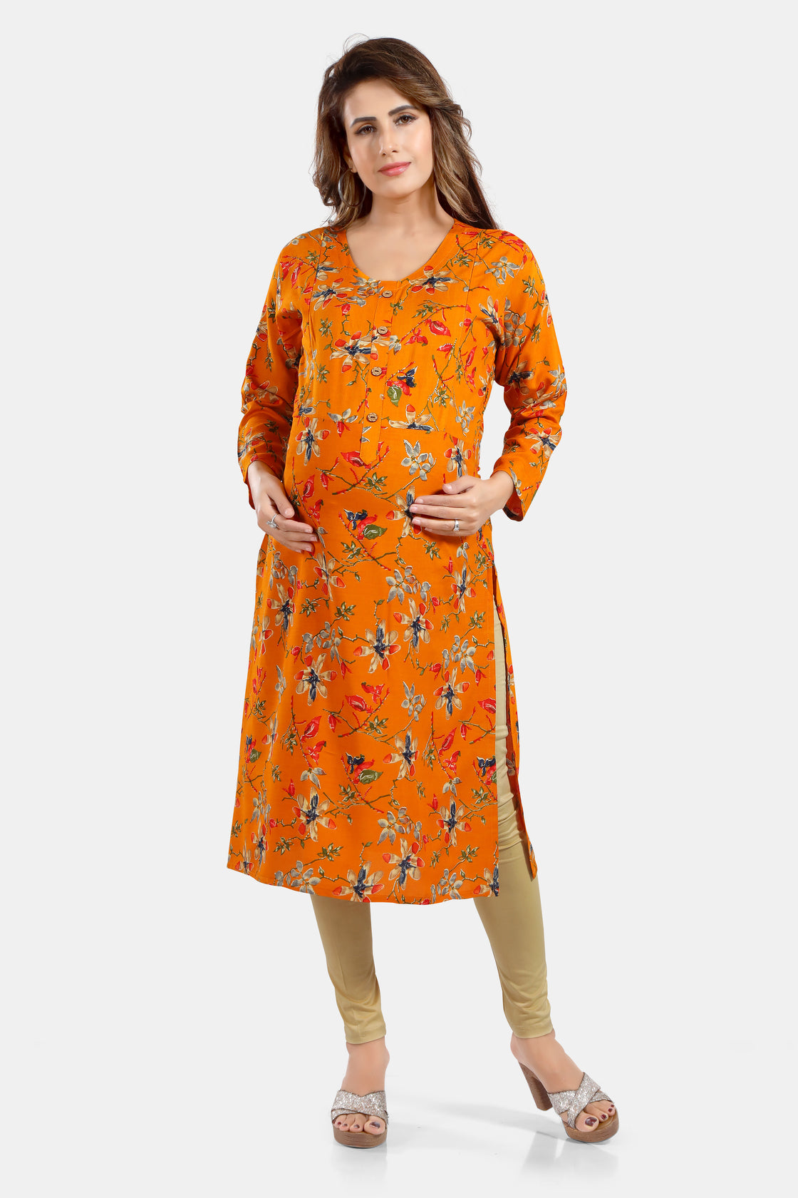 Floral Print Rayon Feeding/Maternity Straight Kurti For Women