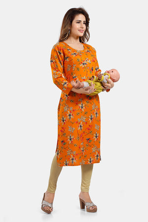 Floral Print Rayon Feeding/Maternity Straight Kurti For Women