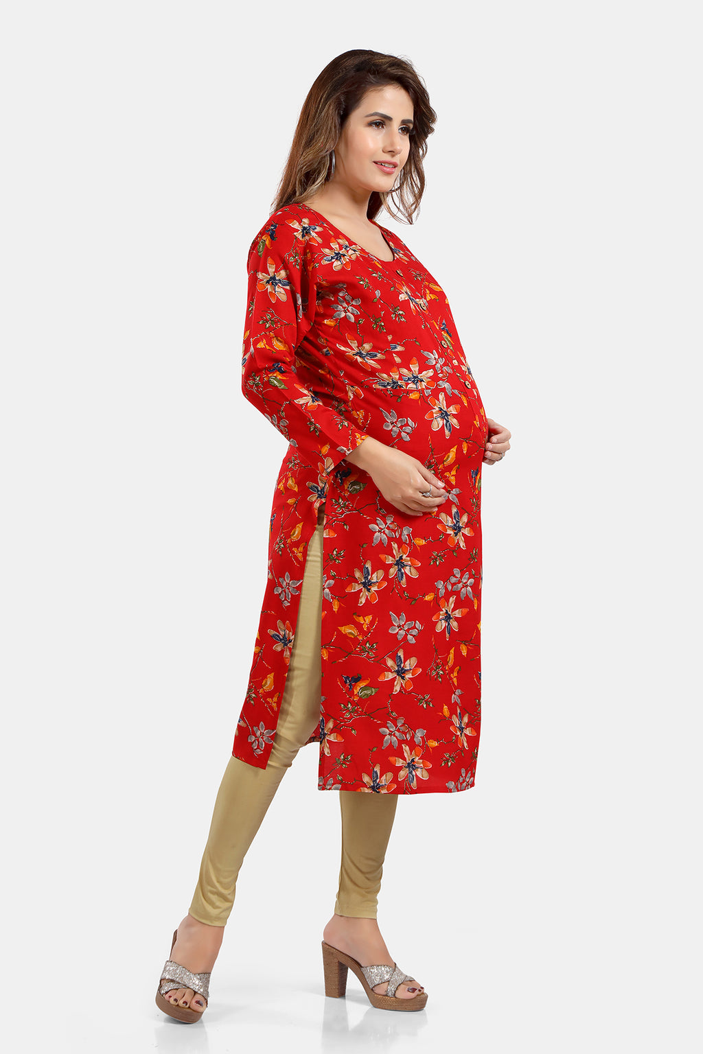 Floral Print Rayon Feeding/Maternity Straight Kurti For Women