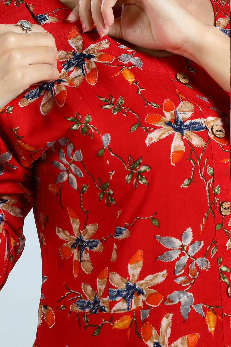 Floral Print Rayon Feeding/Maternity Straight Kurti For Women
