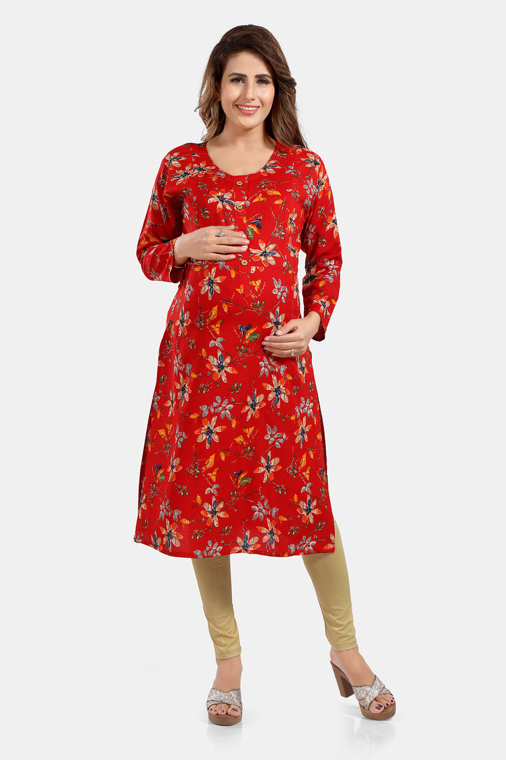 Floral Print Rayon Feeding/Maternity Straight Kurti For Women