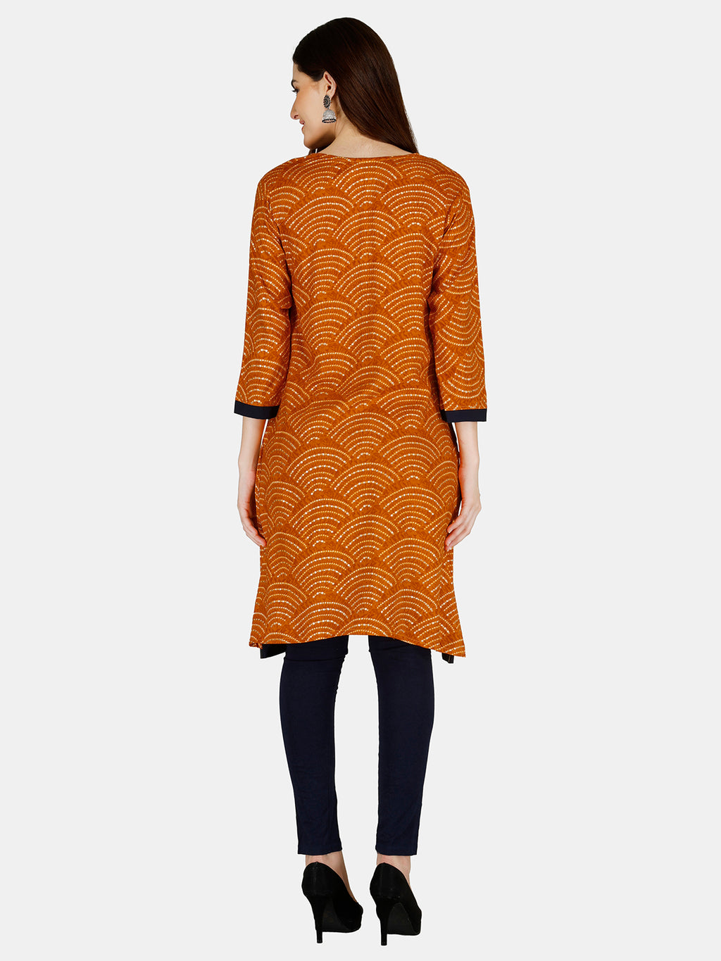 Orange Printed Rayon Feeding Straight Kurti for Women