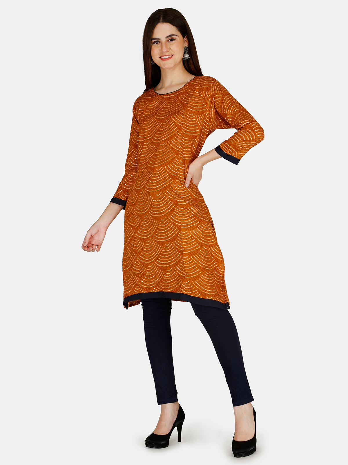 Orange Printed Rayon Feeding Straight Kurti for Women