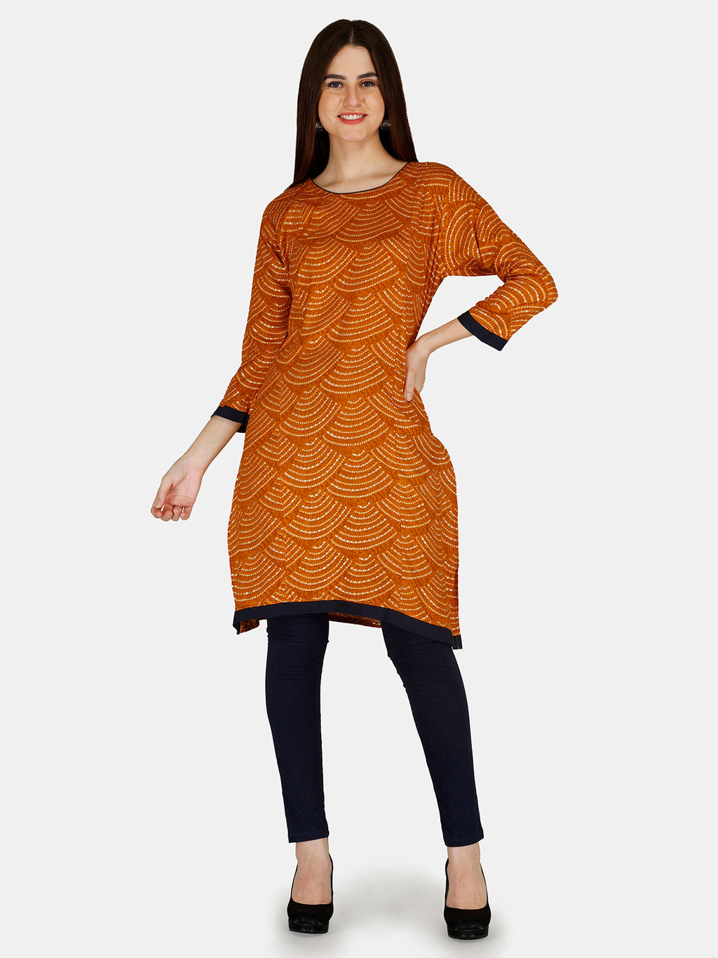 Orange Printed Rayon Feeding Straight Kurti for Women