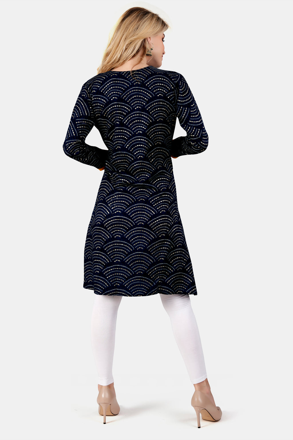 Navy Blue Printed Rayon Feeding Straight Kurti for Women