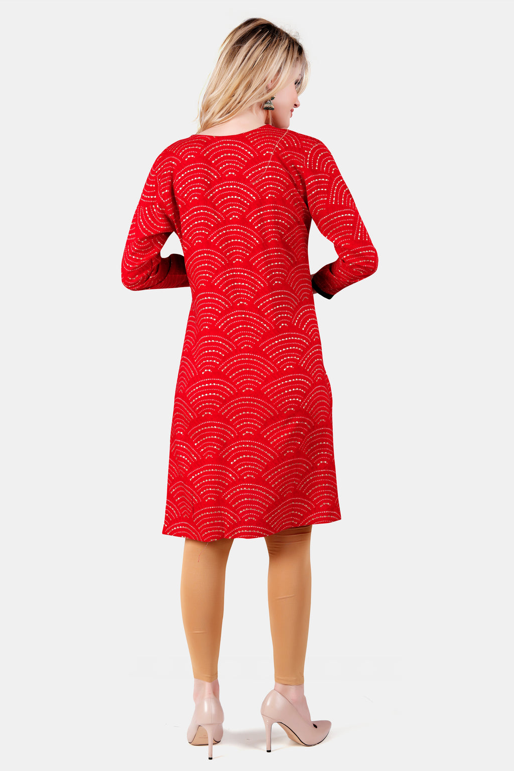 Red Printed Rayon Feeding Straight Kurti for Women