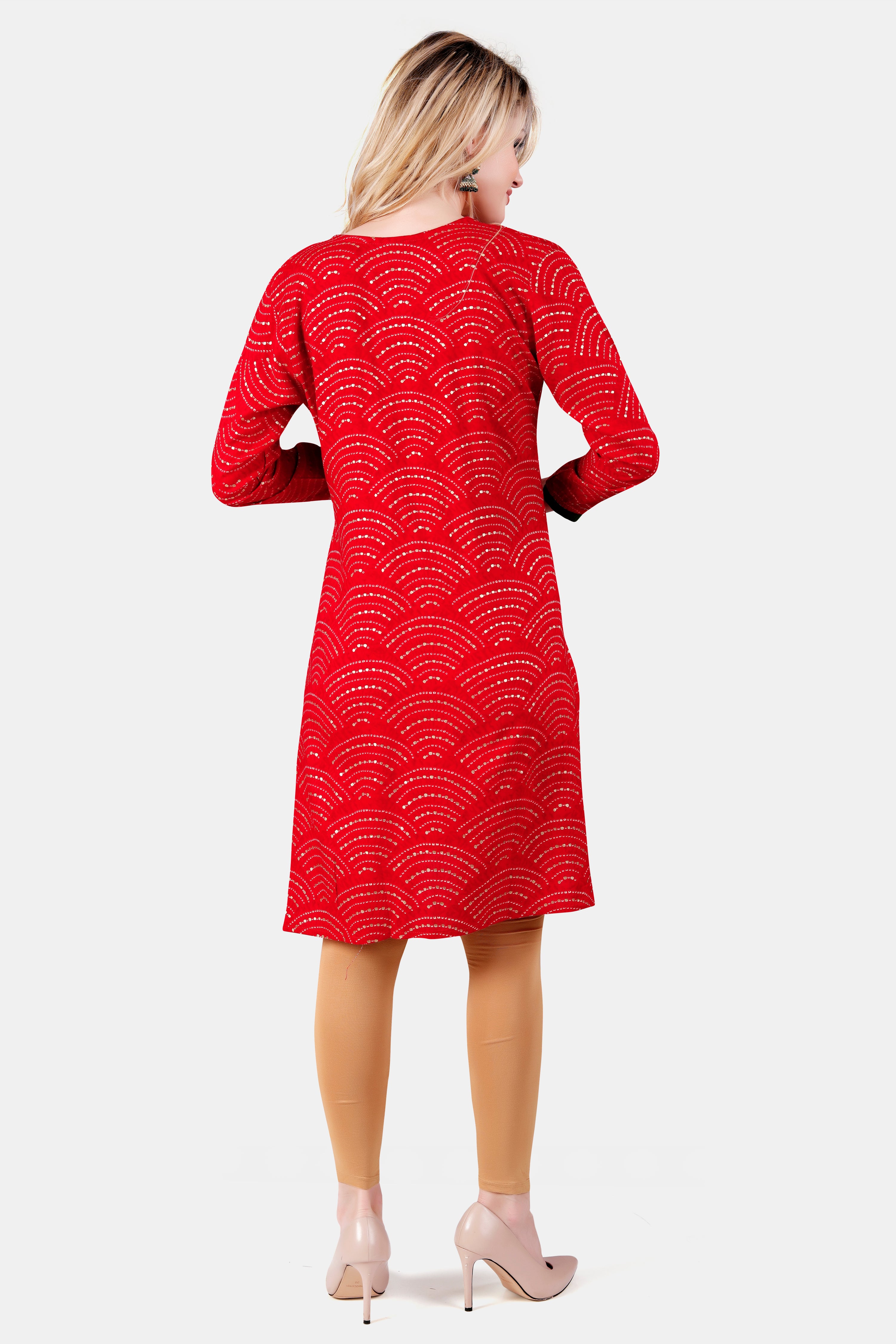 Red Printed Rayon Feeding Straight Kurti for Women