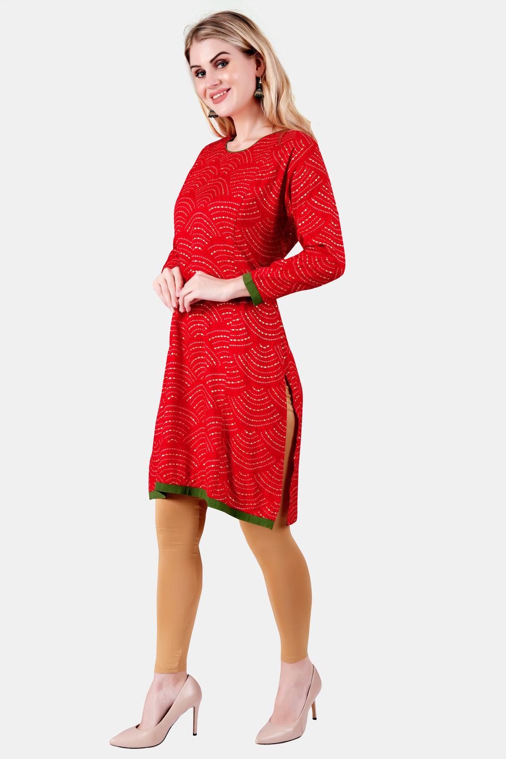Red Printed Rayon Feeding Straight Kurti for Women