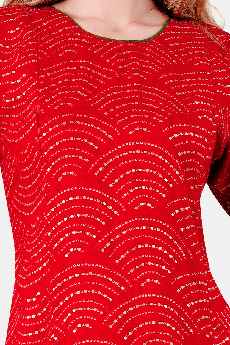Red Printed Rayon Feeding Straight Kurti for Women