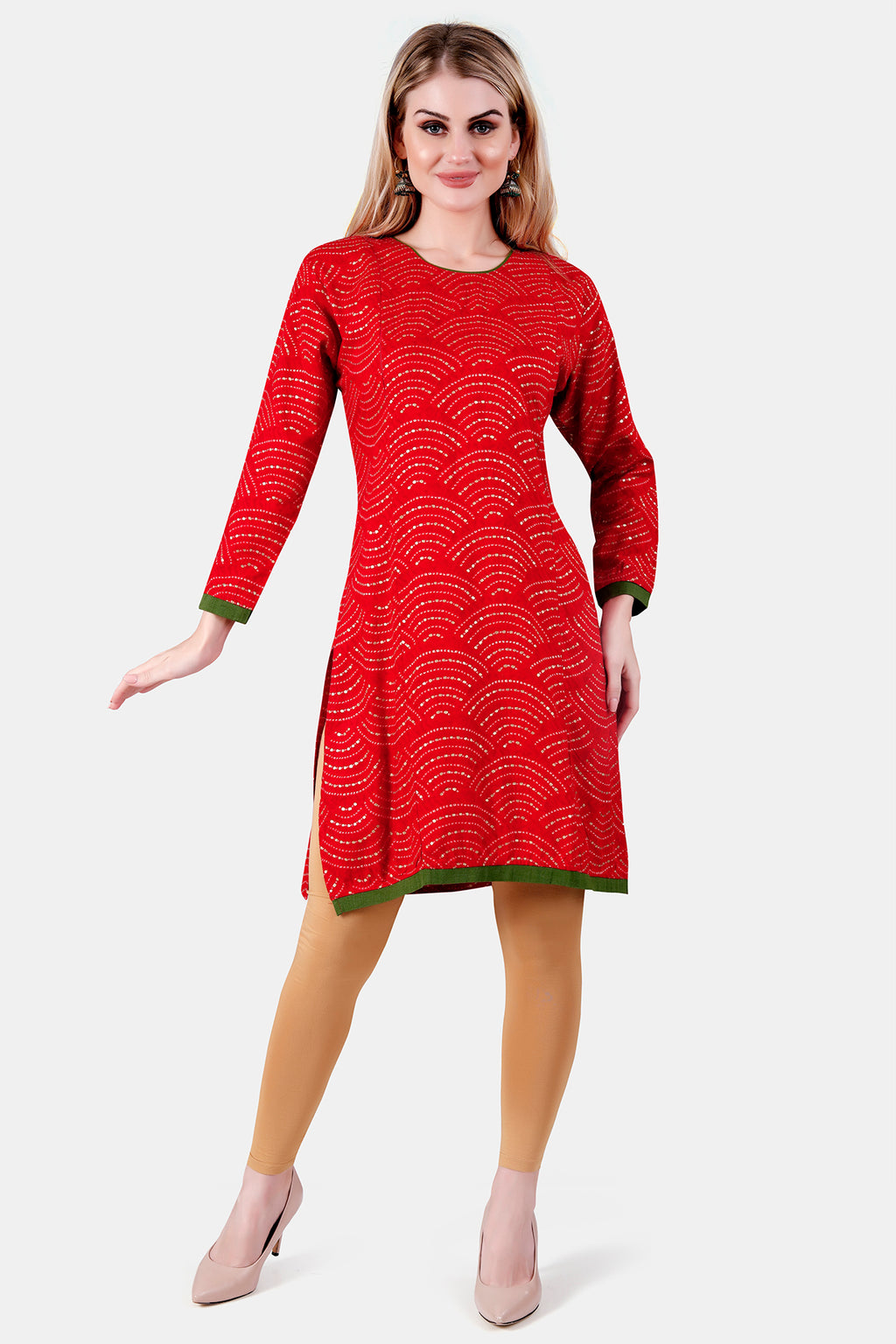 Red Printed Rayon Feeding Straight Kurti for Women