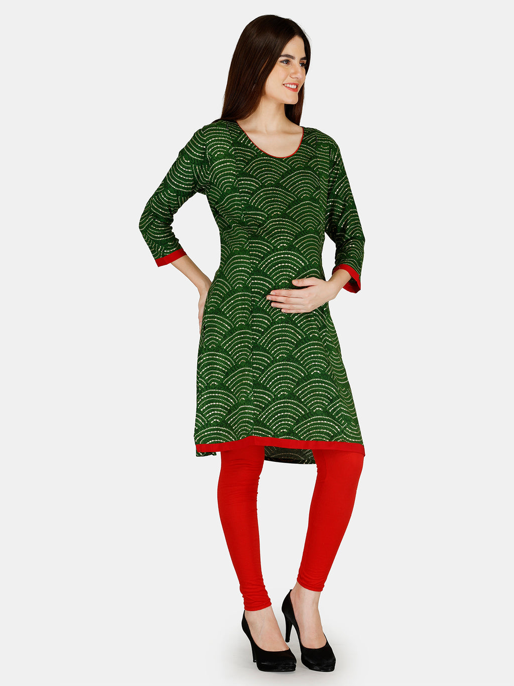 Green Printed Rayon Feeding Straight Kurti for Women