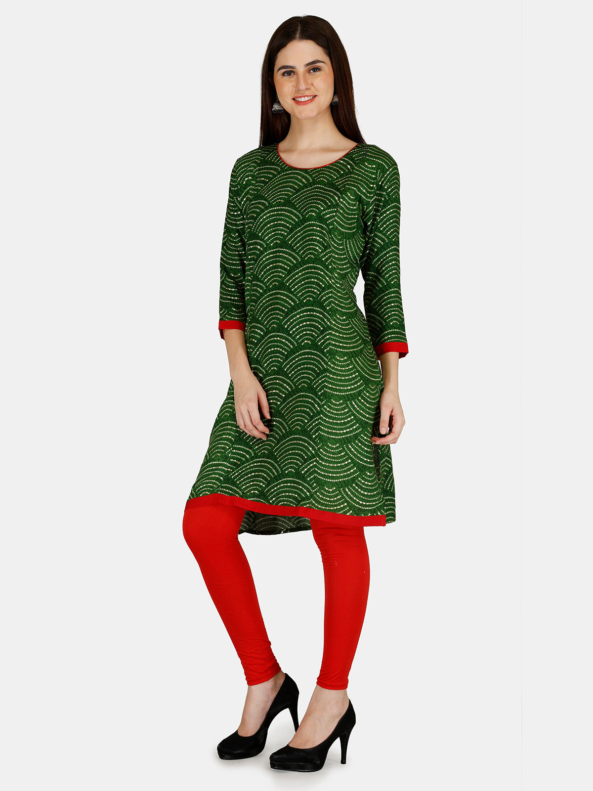 Green Printed Rayon Feeding Straight Kurti for Women