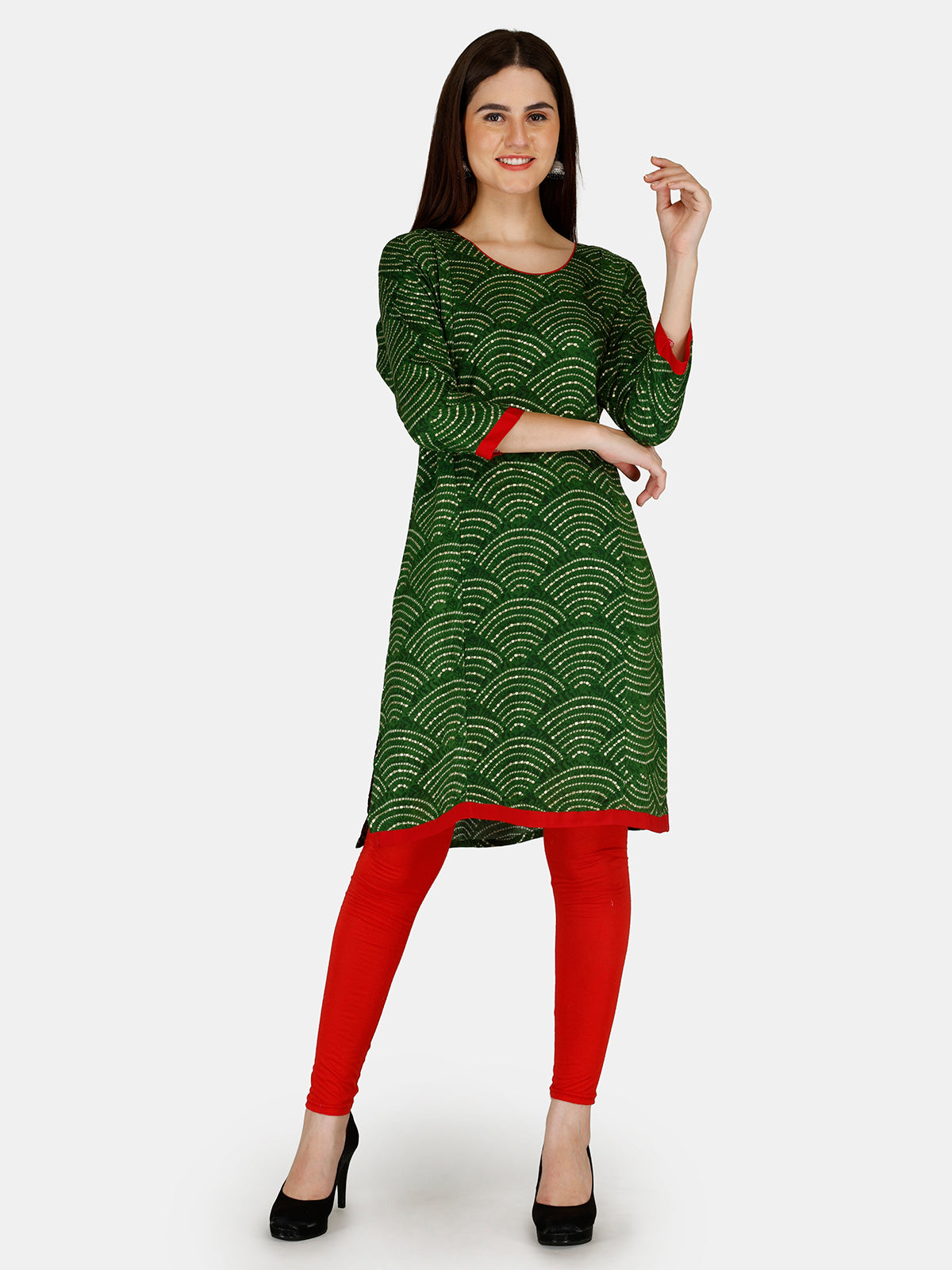 Green Printed Rayon Feeding Straight Kurti for Women
