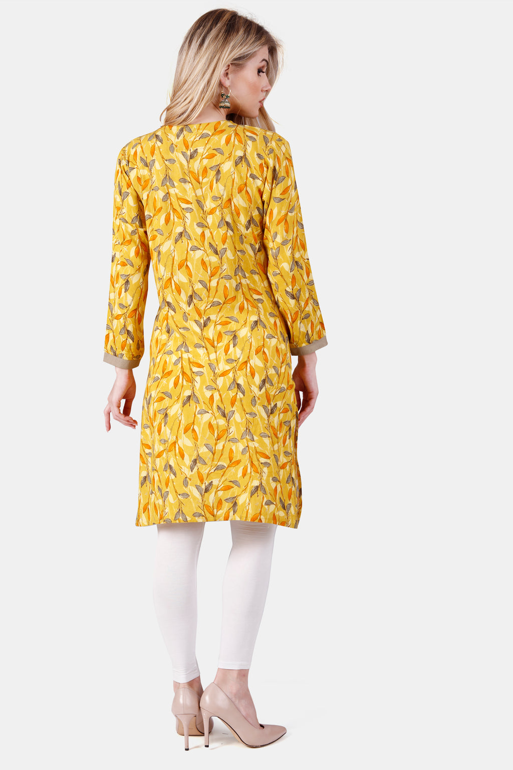 Yellow Floral Print Rayon Feeding Straight Kurti for Women