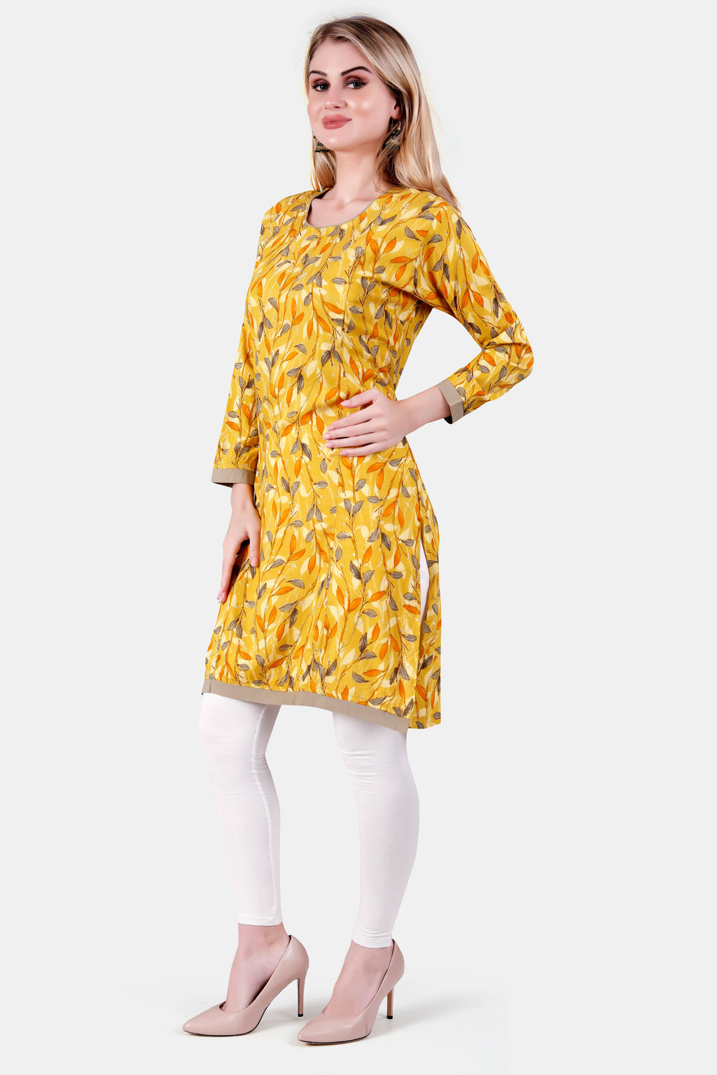 Yellow Floral Print Rayon Feeding Straight Kurti for Women