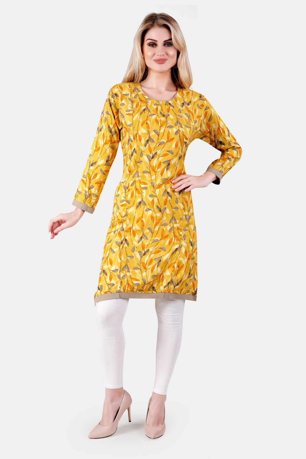 Yellow Floral Print Rayon Feeding Straight Kurti for Women
