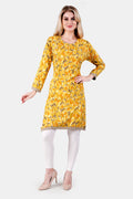 Yellow Floral Print Rayon Feeding Straight Kurti for Women
