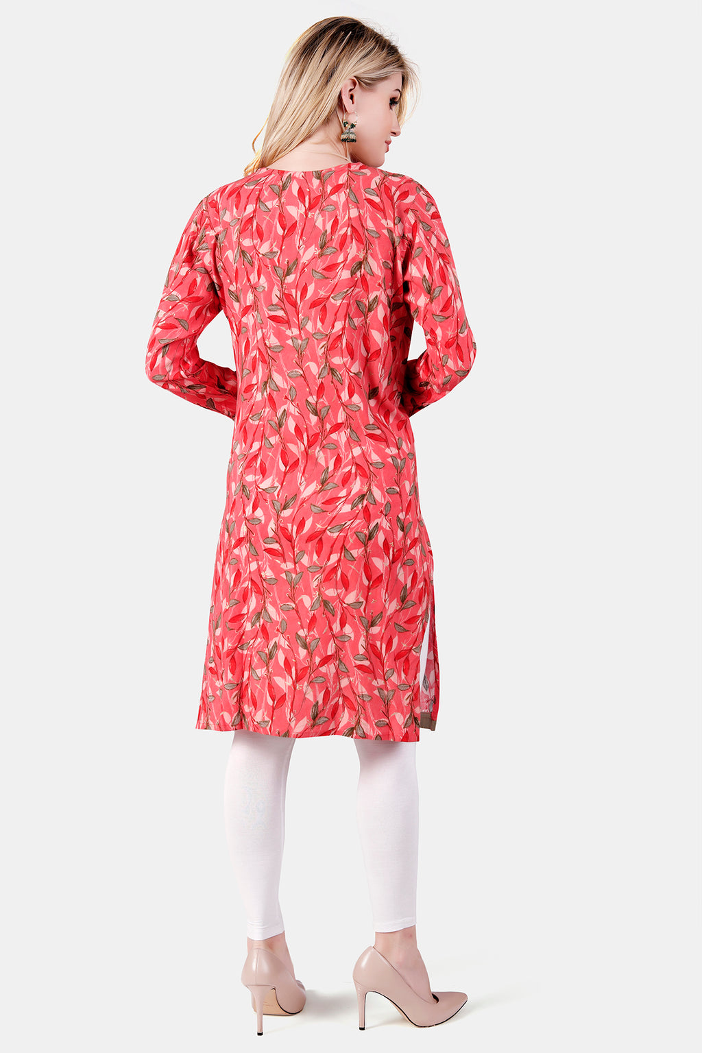 Peach Floral Print Rayon Feeding Straight Kurti for Women