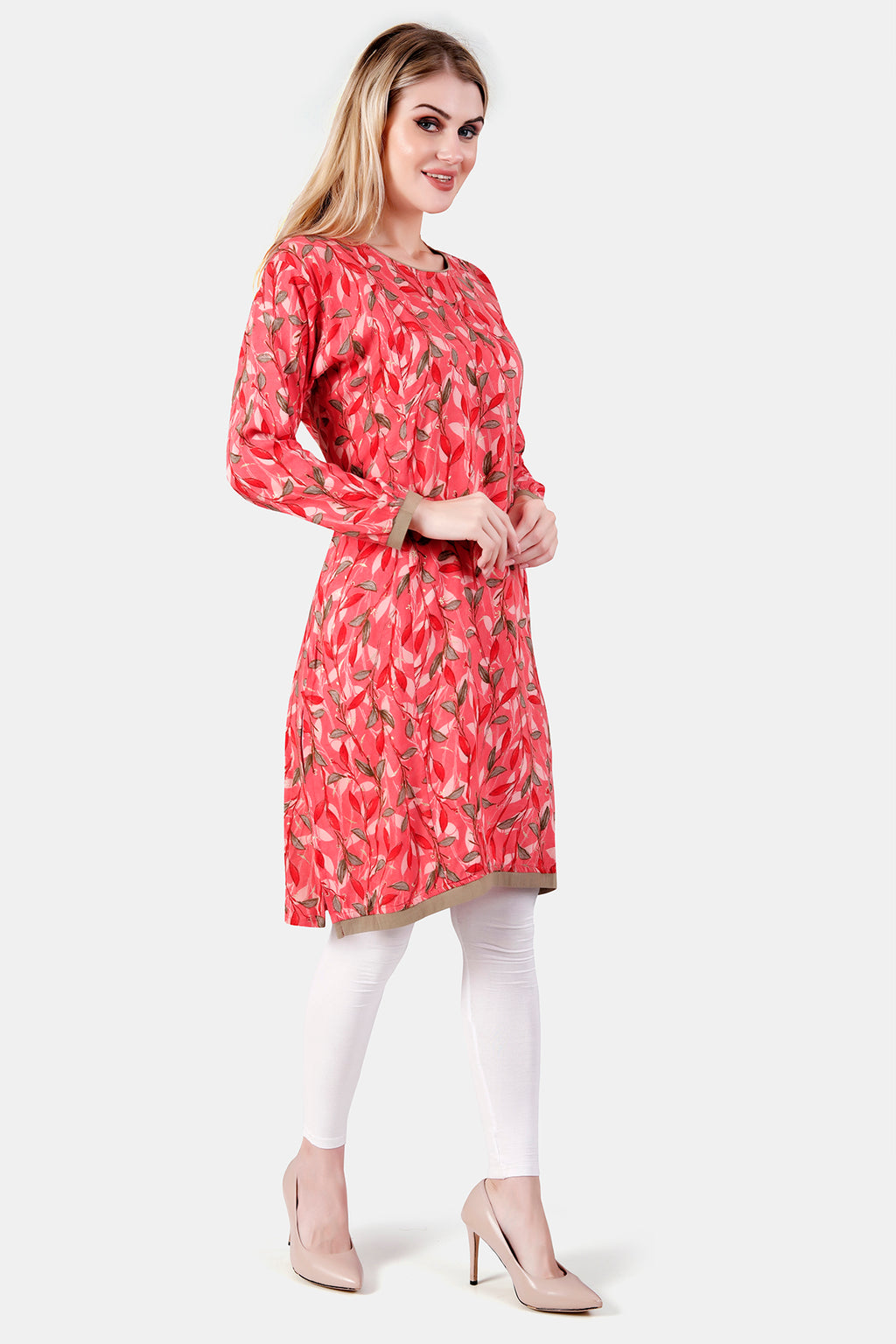 Peach Floral Print Rayon Feeding Straight Kurti for Women