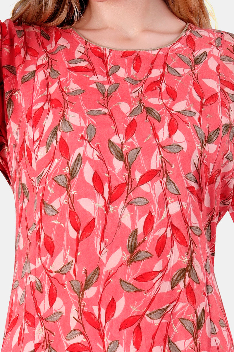 Peach Floral Print Rayon Feeding Straight Kurti for Women
