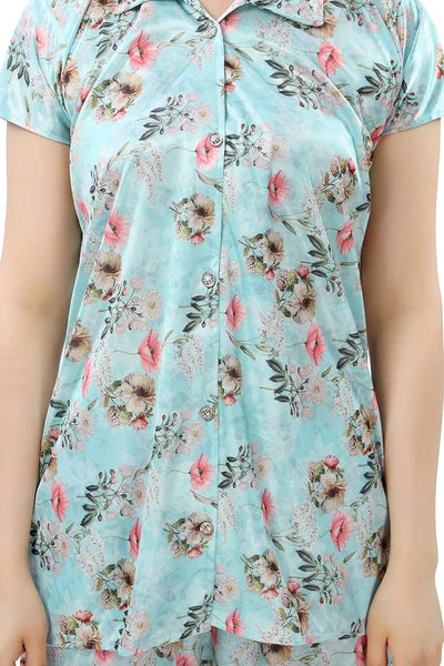 Close up botanical print satin night suit
