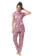 Pink Botanical Print Satin Nightwear Set for Women