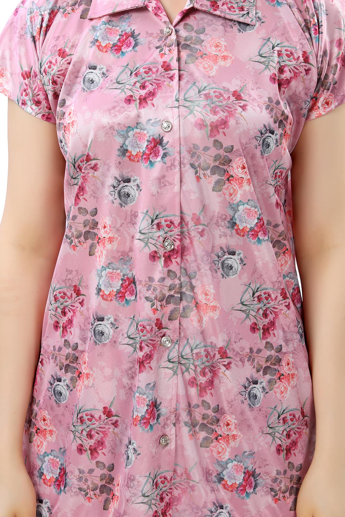 Pink Botanical Print Satin Nightwear Set for Women